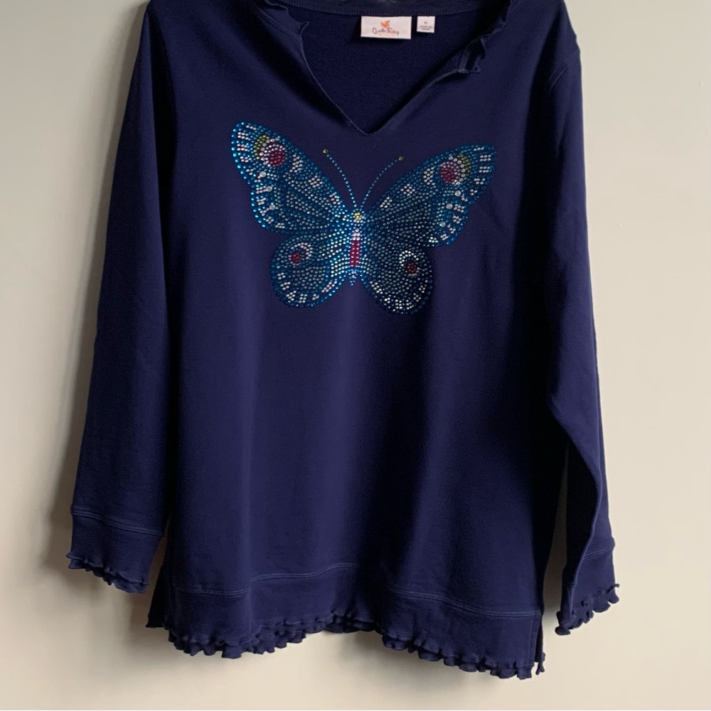 Quacker Factory Butterfly Embellished Long Sleeve Top